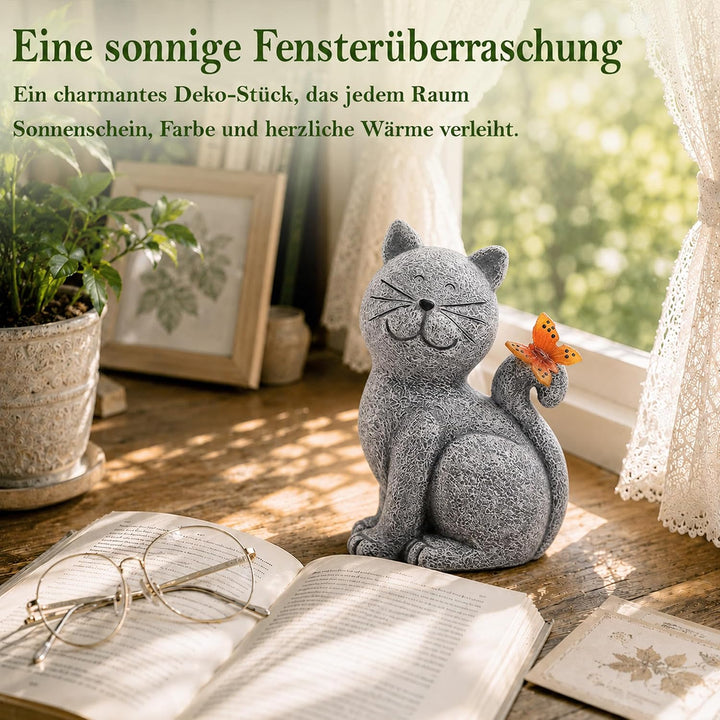 Yeomoo Katzen Figuren mit Solar Schmetterling Deko Wohnzimmer Gartendeko für draussen: Lustig katze
