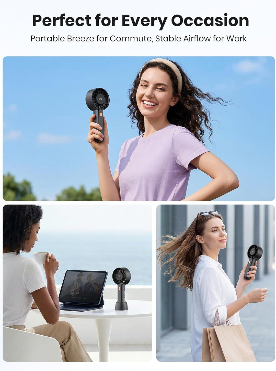 Warmco HC2 5000mAh Handventilator für Reise und Outdoor | 6-18 Std. Laufzeit, 7m/s Luftstrom, 4 Stuf