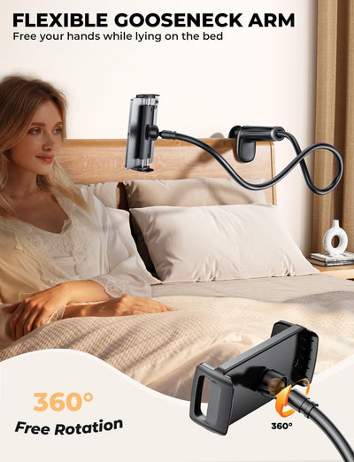 Tryone Schwanenhals Tablet Halterung Bett: Tablet Halter 360°Drehbarer Sockel mit 2 Clips Handyhalte