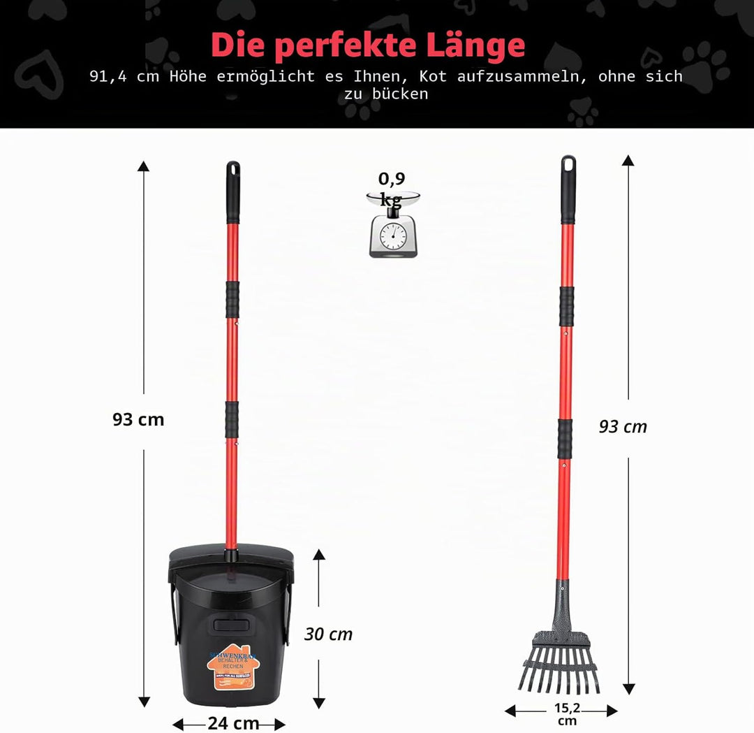 BANORES Pooper Scooper Grosser drehbarer Mülleimer & Rechen für grosse und kleine Hunde, Verwendung