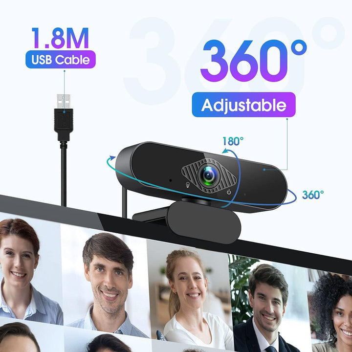 Webcam mit Mikrofon, 1080P Web PC Kamera mit 120° Blickfeld, Belichtungskorrektur und Drehbarem Clip