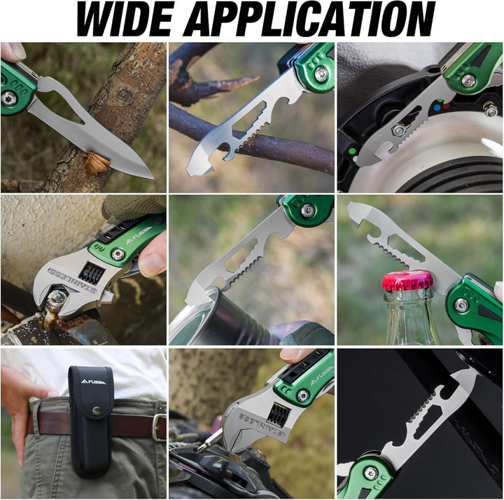 FLISSA 13 in 1 Multitool Schraubenschlüssel, Verstellbarer Multifunktionsschlüssel mit Messer, Campi