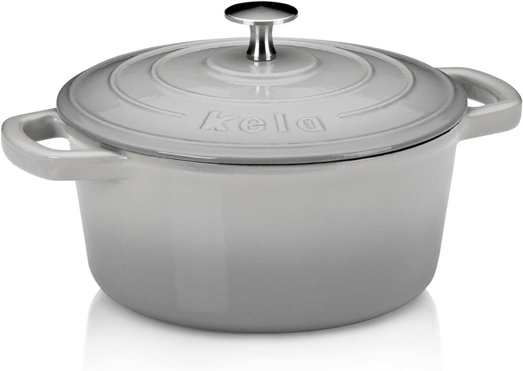 kela Bräter Calido, Ø 21 cm, 2,5 L, Gusseisen, hellgrau, rund, Allherdboden, emailliert, hitzebestän