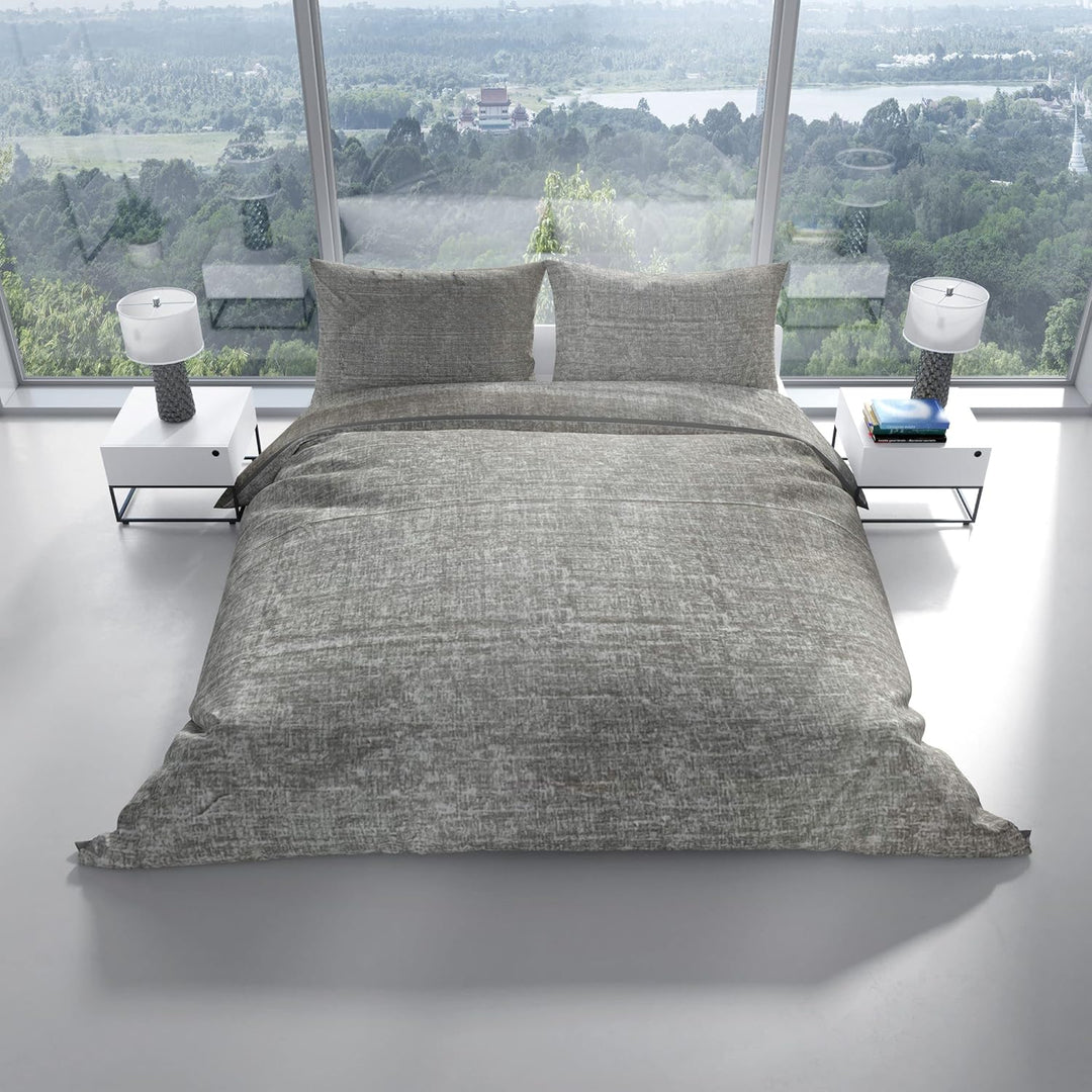 Leonado Vicenti 4tlg. Bettwäsche Microfaser Set 135x200 Silber Grau Meliertes Einfarbig Bettbezug Ki