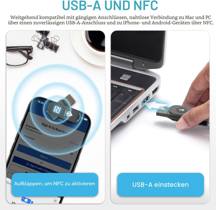 Thetis Pro-A FIDO2-Sicherheitsschlüssel-Passkey-Gerät mit USB A und NFC, TOTP/HOTP-Authentifikator-A