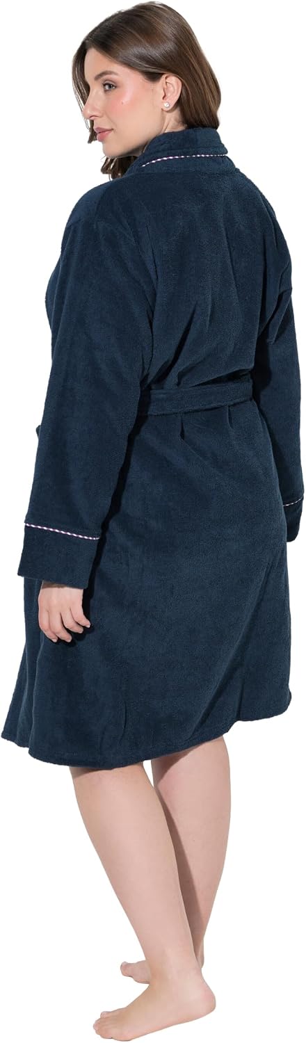 Ulla Popken Damen Bathrobe, Woven Terry Bademantel 42-44 nachtblau, 42-44 nachtblau