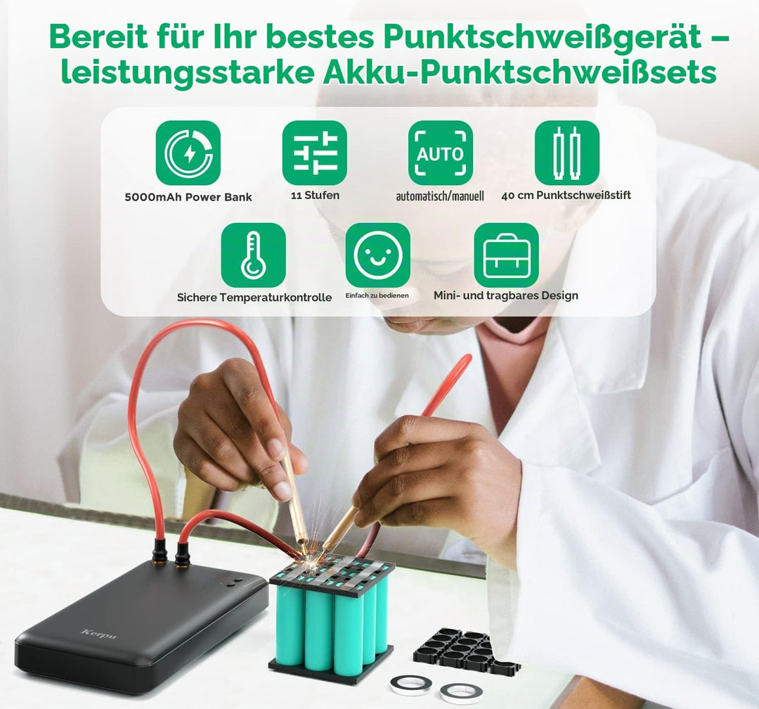 Mini-Punktschweissgerät, Kerpu 5000mAh Batterie-Punktschweissgerät, 6-Gänge einstellbar mit Typ-C La