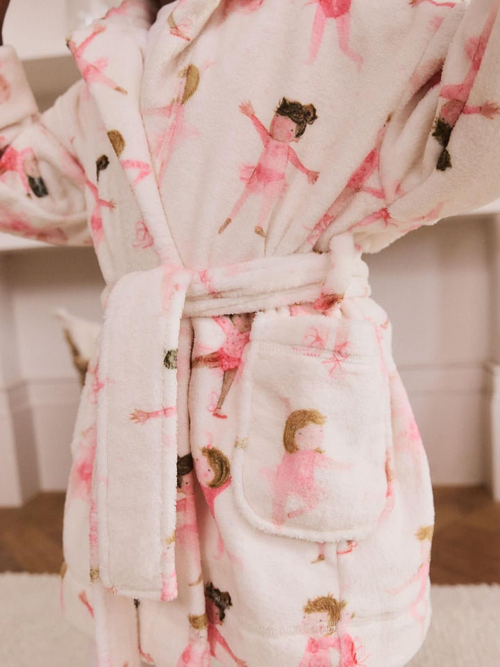 NEXT Mädchen Bademantel aus Fleece 74-80 White/Pink Ballerina, 74-80 White/Pink Ballerina