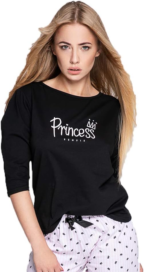 S&amp; SENSIS modischer Baumwoll-Pyjama (Made in EU) Shorty Schlafanzug Hausanzug aus lässigem Shirt und