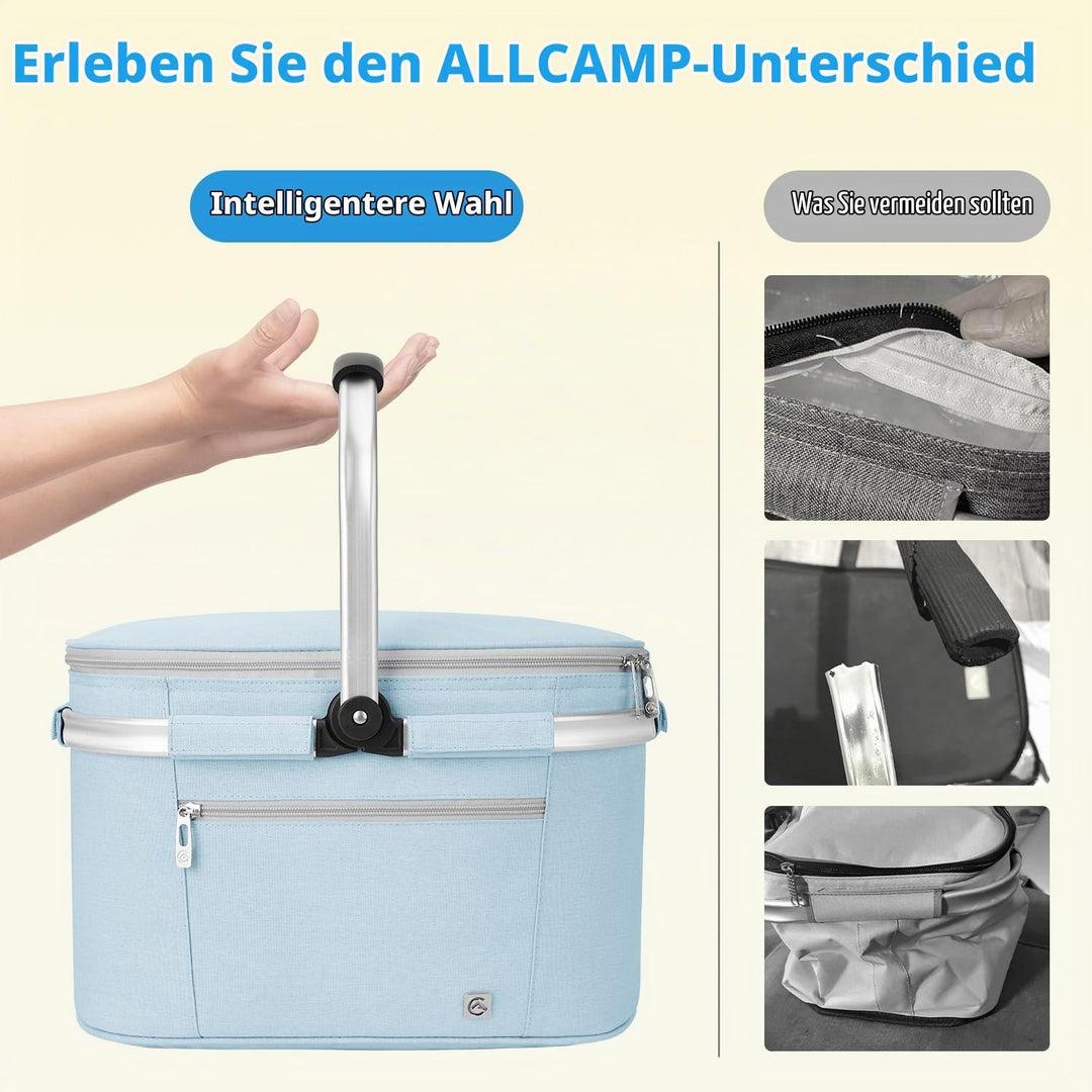 ALLCAMP Faltbar Isoliert Kühltasche - Einkaufskorb Thermo Mit Deckel, Abnehmbarer Picknickkorb 2 Per