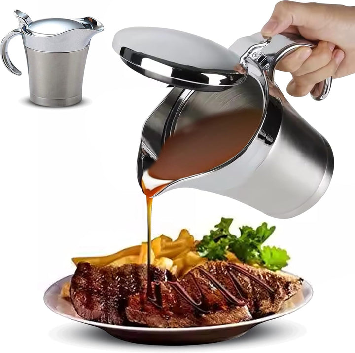750 ml doppelt isolierte Sauciere, Edelstahl-Saucenkrug mit Klappdeckel, grosser Steak-Saucentopf fü