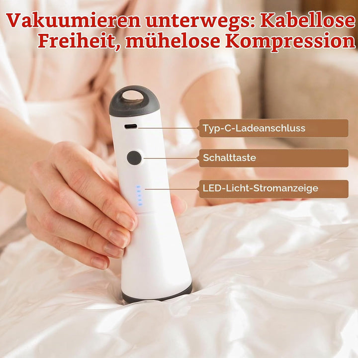 Vakuumbeutel für Kleidung mit Kabelloser Vakuumpumpe, 12er-Pack (4 gross, 4 mittelgross, 4 klein), W