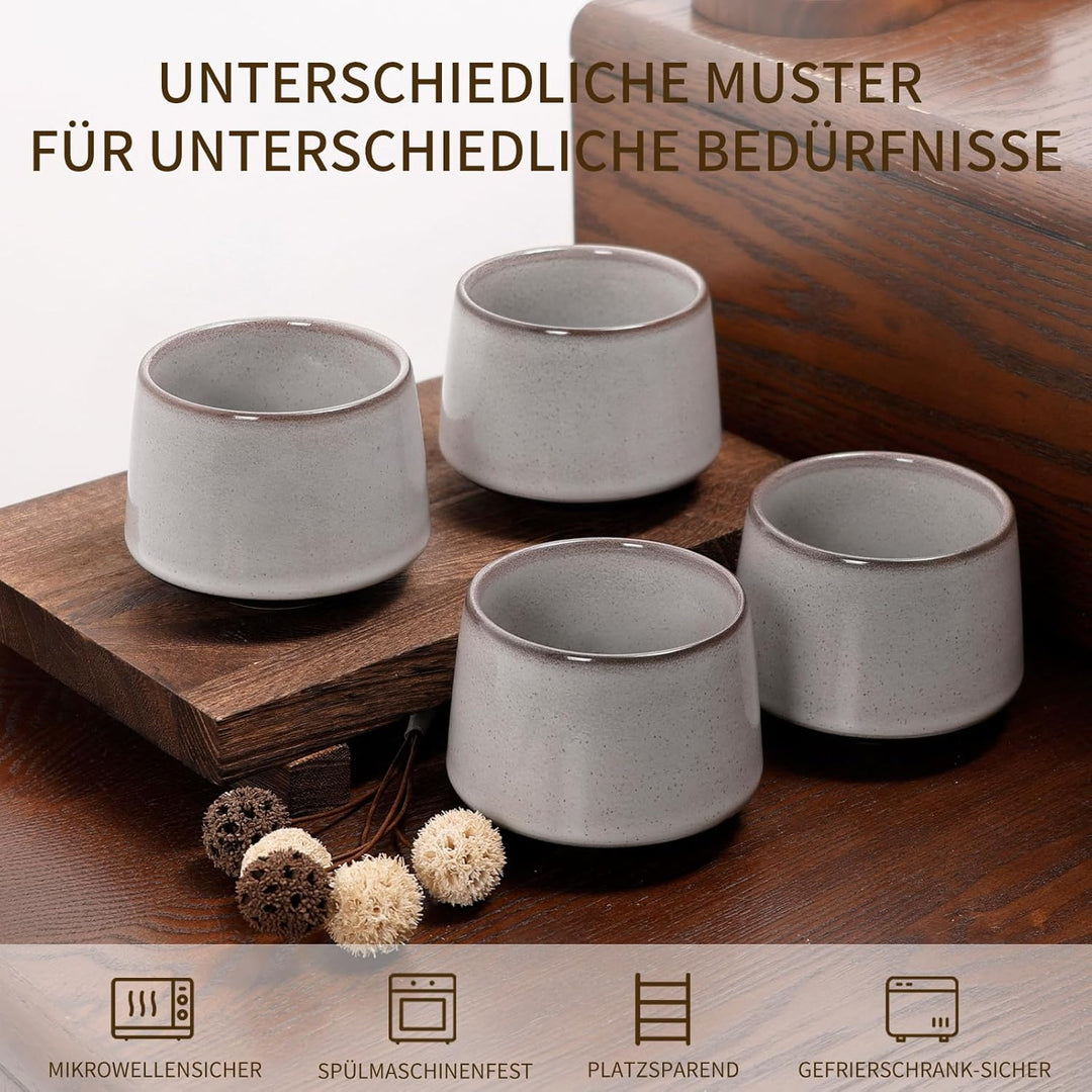 NOVAJOY | Espressotassen Set | 4-teilig | 200 ml | Hochwertige Tassen aus Steingut | Ohne Henkel | S