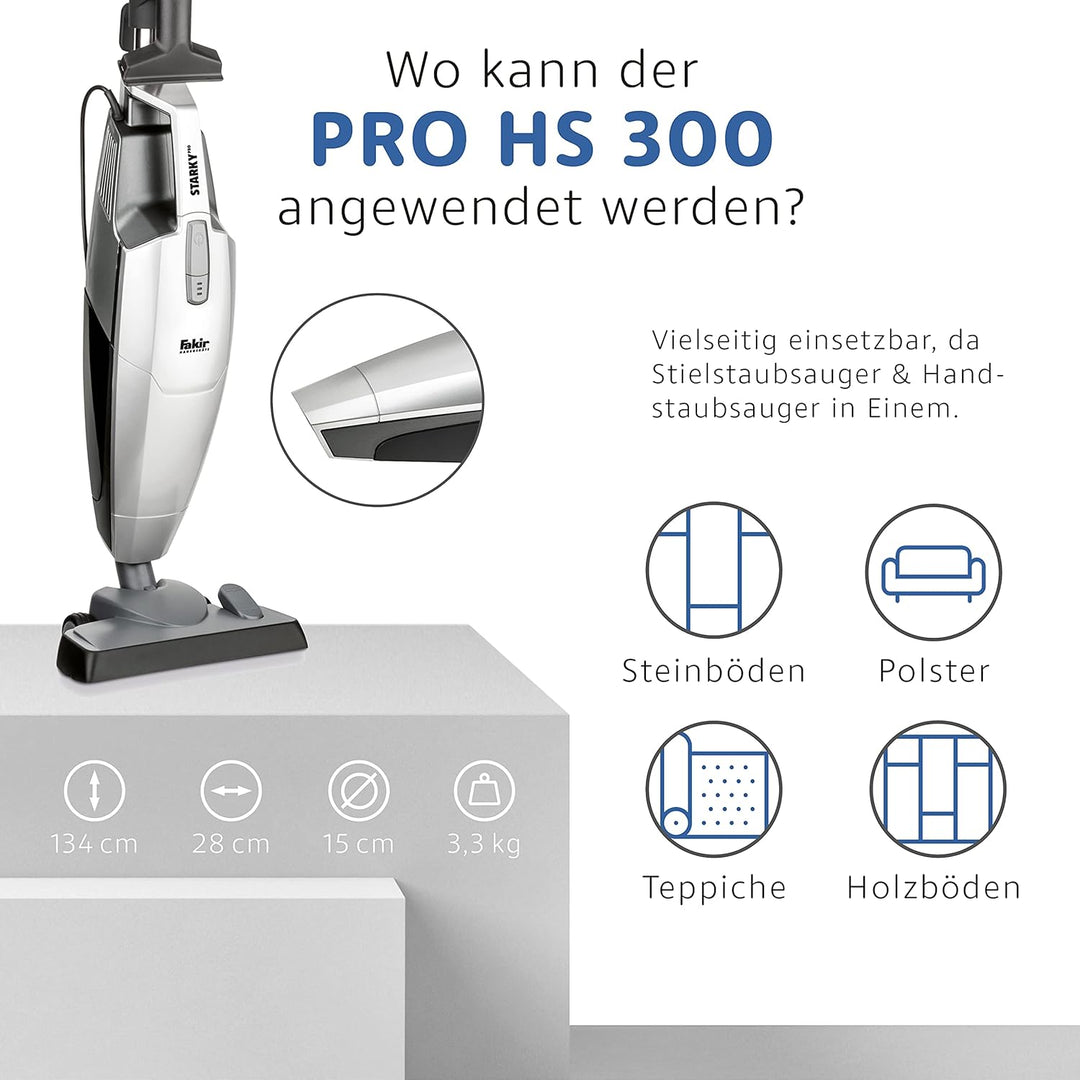 Fakir Starky Pro HS 300 Hand- und Stielstaubsauger 700 W, 2-in-1 beutelloser Staubsauger, 2 Leistung