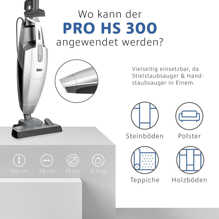 Fakir Starky Pro HS 300 Hand- und Stielstaubsauger 700 W, 2-in-1 beutelloser Staubsauger, 2 Leistung