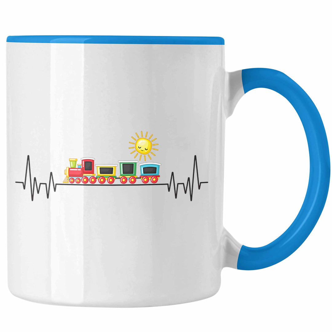 Trendation - Zug Züge Herzschlag Tasse Geschenk für Eisenbahner Zugführer Hobby Geschenkidee (Blau),