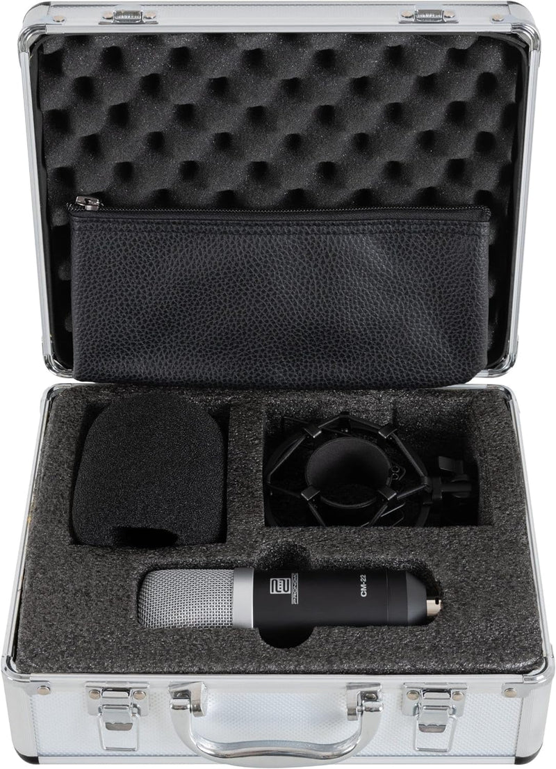 Pronomic CM-22 Studio Grossmembranmikrofon XLR-Kondensatormikrofon (mit Mikrofonspinne, Etui, Windsc