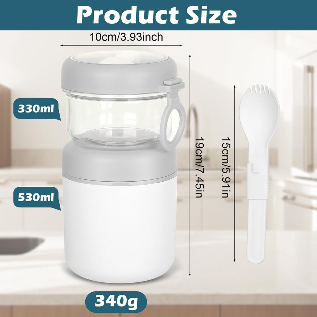 Edelstahl Müslibecher to Go,2-In-1 Joghurtbecher 530ml+330ml Tragbarer Auslaufsicherer, Joghurtbeche