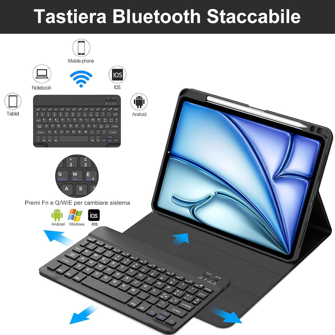 Schutzhülle mit Tastatur für iPad Air 11 Zoll M4 2026/M3 2025/M2 2024 mit italienischem QWERTY Kabel