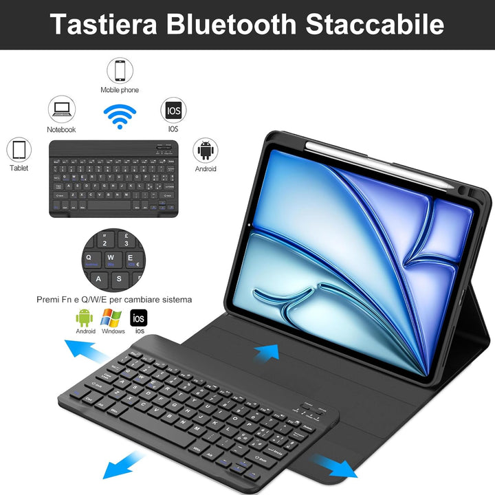 Schutzhülle mit Tastatur für iPad Air 11 Zoll M4 2026/M3 2025/M2 2024 mit italienischem QWERTY Kabel