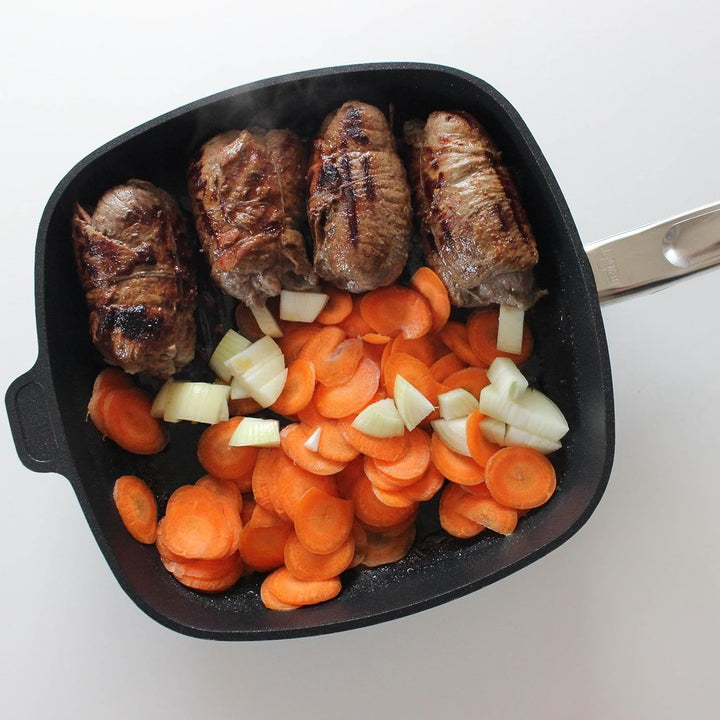 BAF quadratische Grillpfanne 26 x 26 cm - hoher Rand - grosse gerillte Pfanne beschichtet aus Alumin