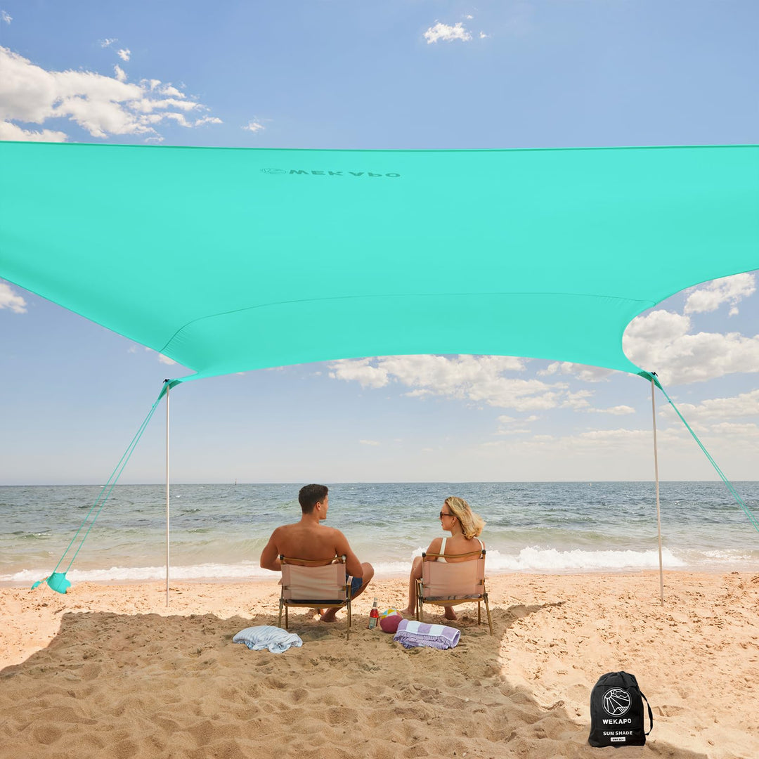 WEKAPO Strandzelt-Sonnenschutz, 2,3 x 2,4 m, Strandüberdachung mit verlängerten 4 Stangen, 1,8 m hoc