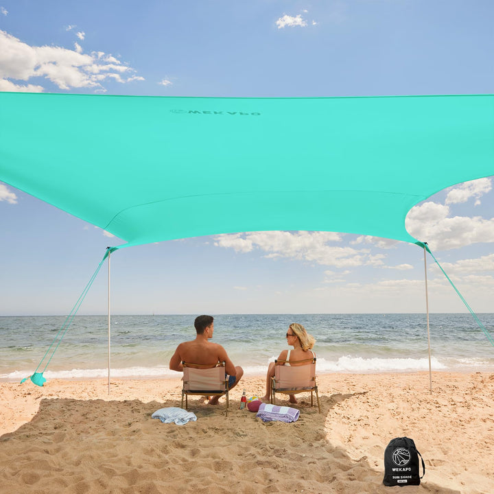WEKAPO Strandzelt-Sonnenschutz, 2,3 x 2,4 m, Strandüberdachung mit verlängerten 4 Stangen, 1,8 m hoc