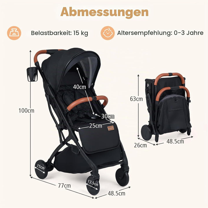 COSTWAY Kinderwagen klappbar mit Regenschutz, Reisebuggy mit verstellbarem Rückenlehne, Fussstütze,