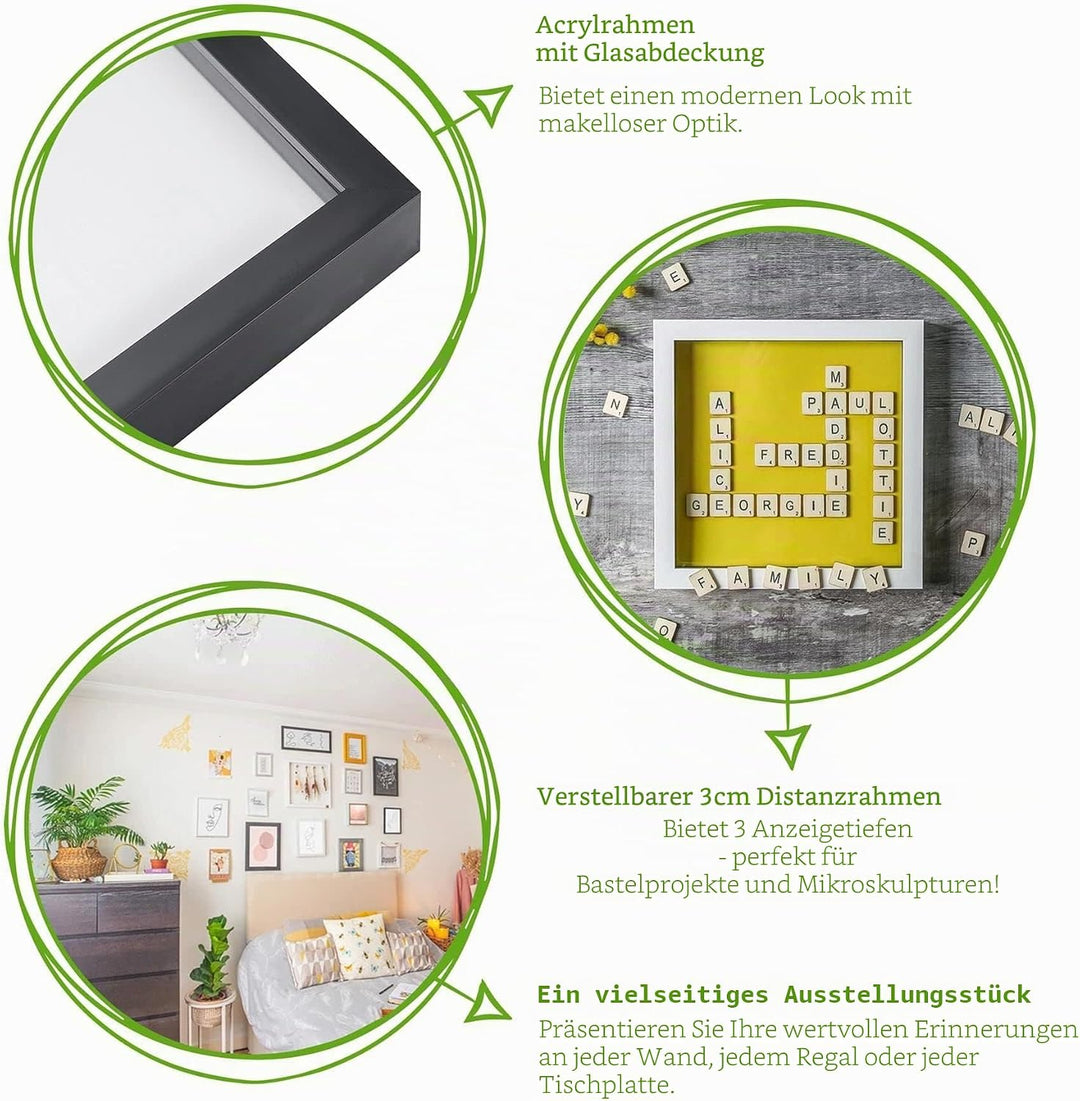 Nicola Spring 3D-Box Fotorahmen - 4 X 4 mit 2 X 2 Halterung - Schwarz/Weiss - Pack Von 5