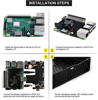 GeeekPi DeskPi Lite Gehäuse für Raspberry Pi 3B/3B+, Raspberry Pi 3B ABS Gehäuse mit Power Button &