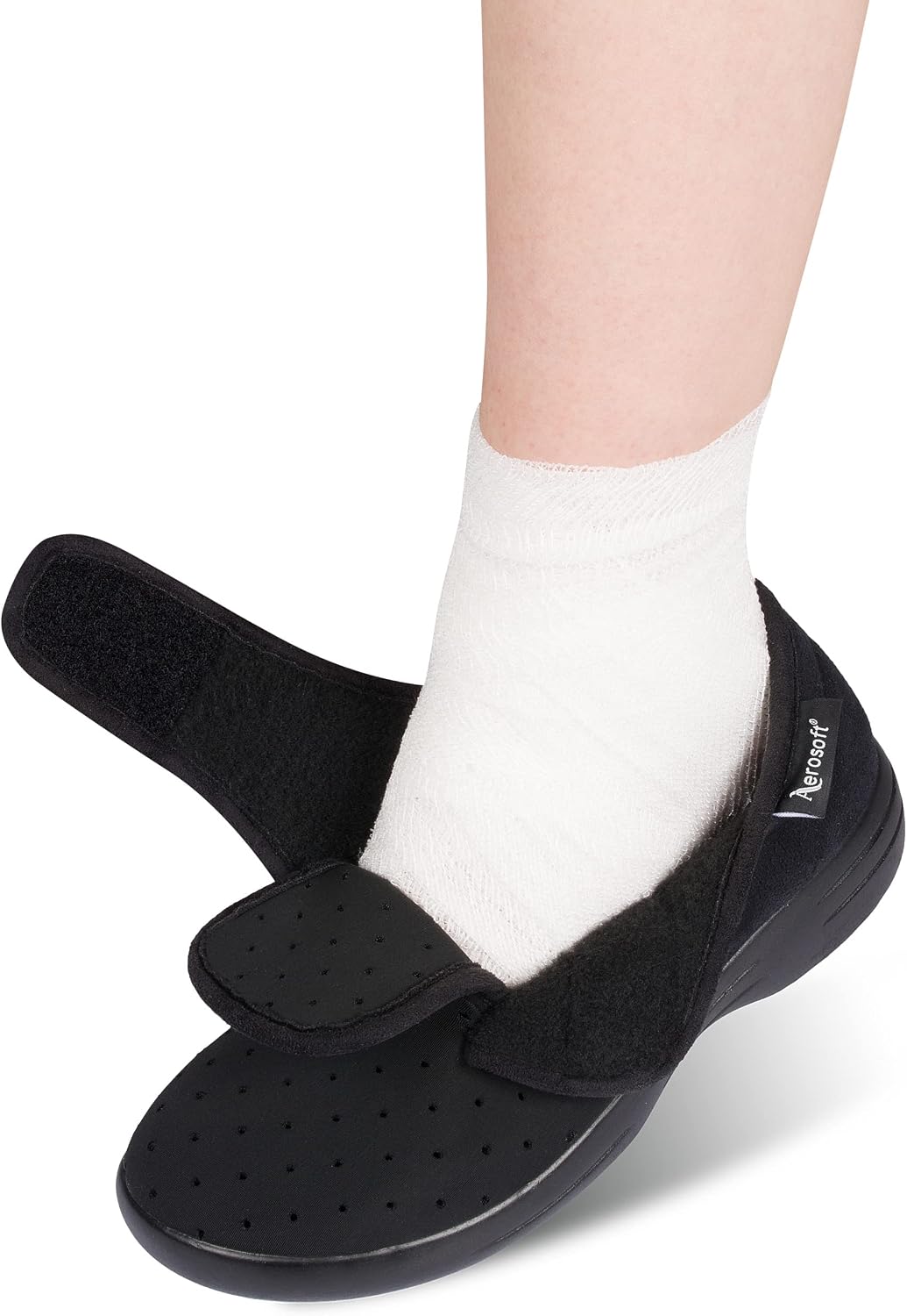 Aerosoft Klett-Halbschuh Stretch 10 Damen Herren Weite G-H Wechselfussbett leicht 36 EU Weit Schwarz