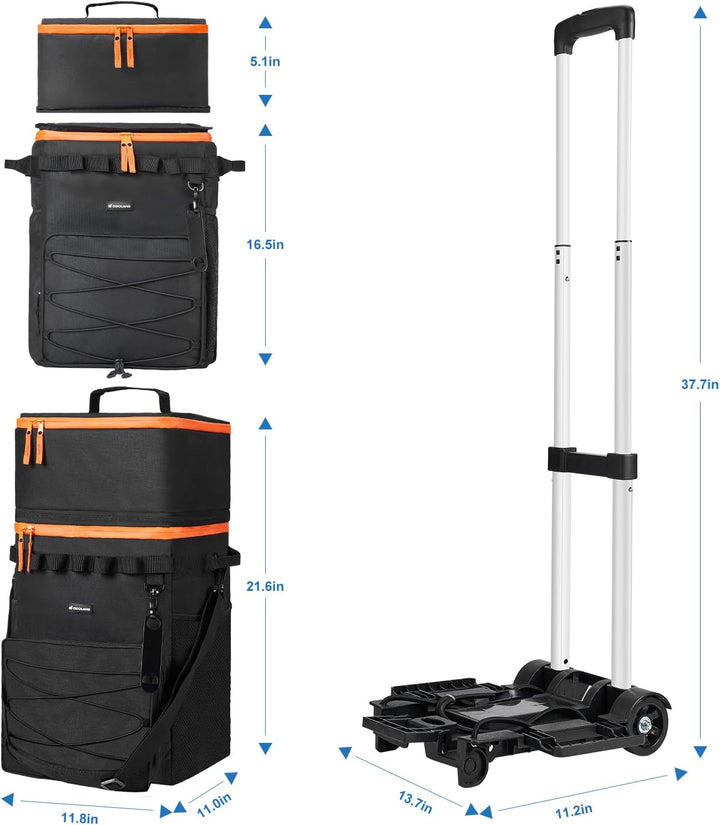 Odoland Kühltasche gross 48/72 can Rollkühler Picknicktasche mit Rädern und Griff Auslaufsicher & Wa