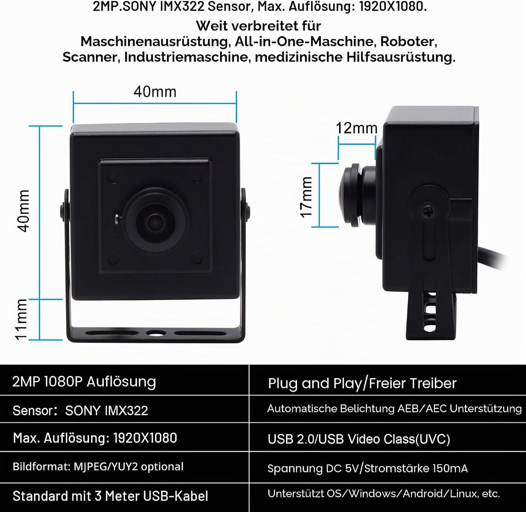 Svpro Min USB Kamera 1920x1080 HD USB Webcam 180 Grad Fisheye Webkamera 2MP mit IMX323 Sensor Schwac