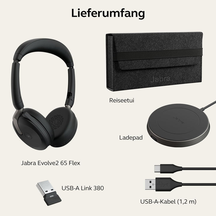Jabra Evolve2 65 Flex - Schnurloses Stereo-Bluetooth-Headset mit geräuschunterdrückender Jabra Clear