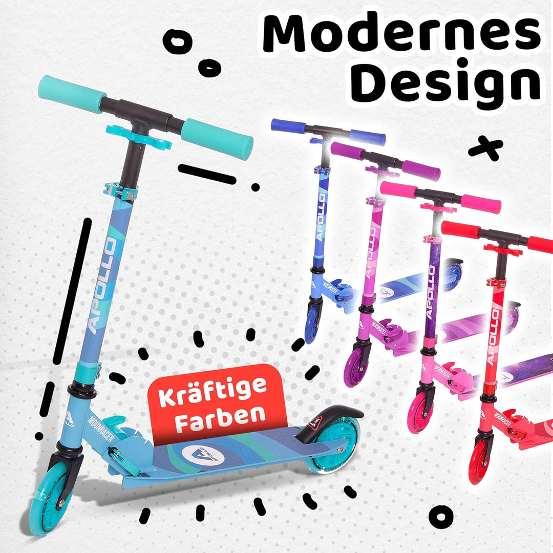 Apollo Scooter LED - Moonracer City Scooter mit Federung, Roller klappbar Tretroller Kinder ab 4 Jah