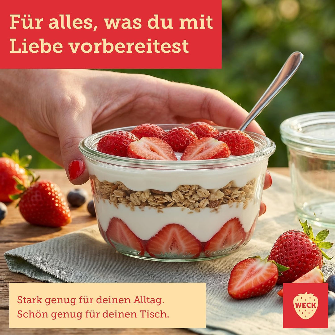 Weck Glas 6 280ml Gugelhupf Form RR100 mit Auswahl Zubehör im Original Weck Karton (Mit Glasdeckel)