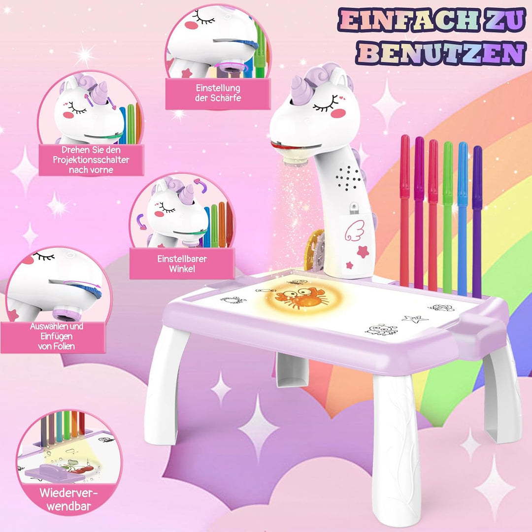 Zeichenprojektor für Kinder, Projektion Zeichentafel Kinder 52 Stück Malprojektor Kinder Set mit 72