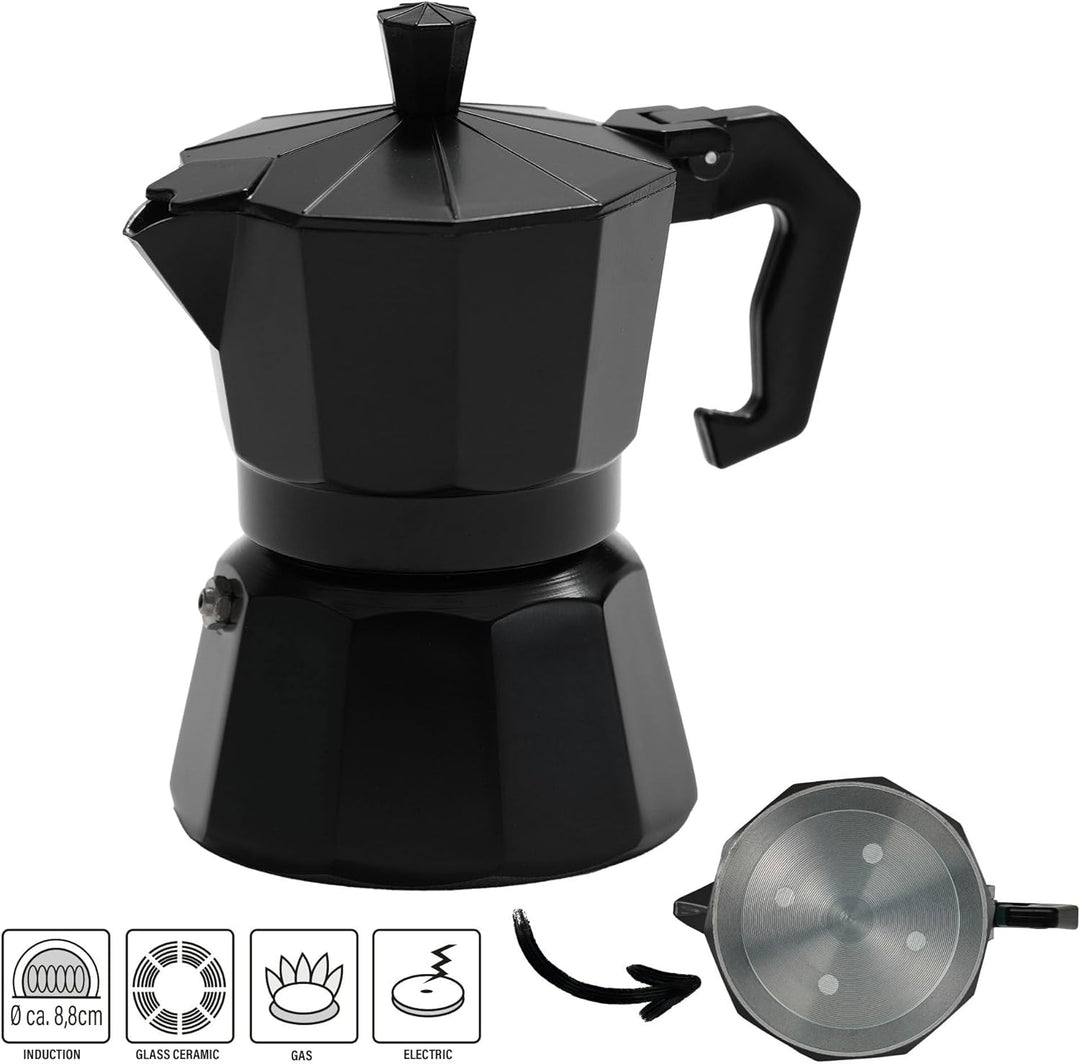 STONELINE Espressokocher Induktion aus Aluguss 170 ml, 4 Tassen, für alle Herdarten, Italienischer K