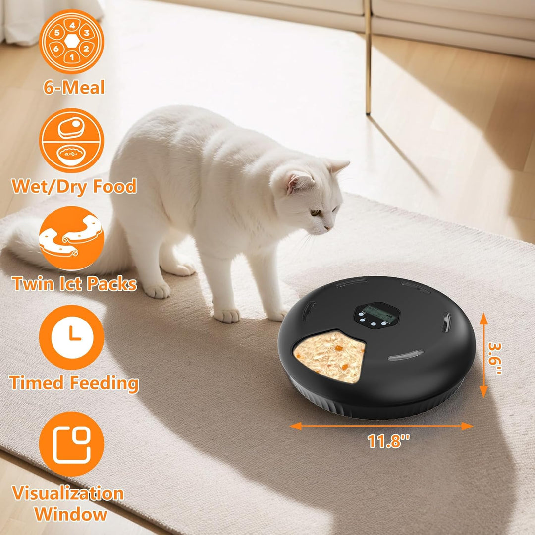 Futterautomat Katze Nassfutter, 6 Mahlzeiten Nassfutterautomat für Katzen mit 2 Kühlakkus, Programmi
