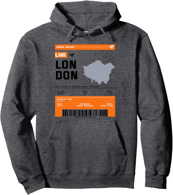 Bordkarte Flugticket LHR London Flughafen Passagier Fluggast Pullover Hoodie