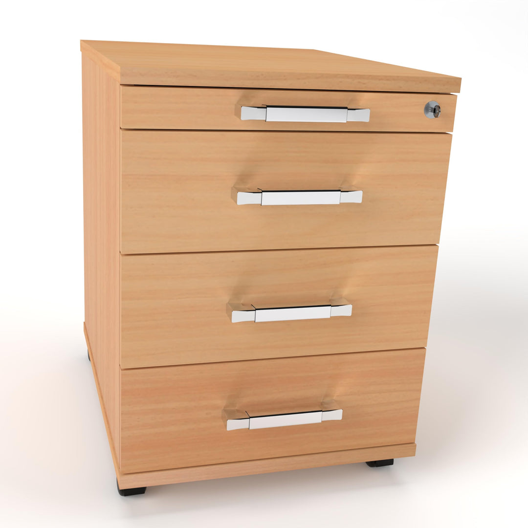 Rollcontainer CADI 43×58×59 cm – abschliessbarer Bürocontainer in Buche mit Orga- & 3 Universal-Schu