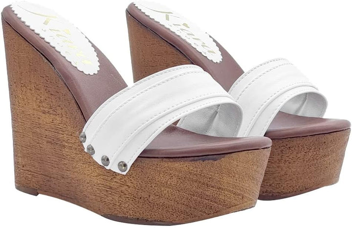 Kiara Shoes 13 cm hohe Damen Clogs mit Weiss Band - KZ3101 Bianco (37 EU, Weiss) 37 EU Weiss, 37 EU