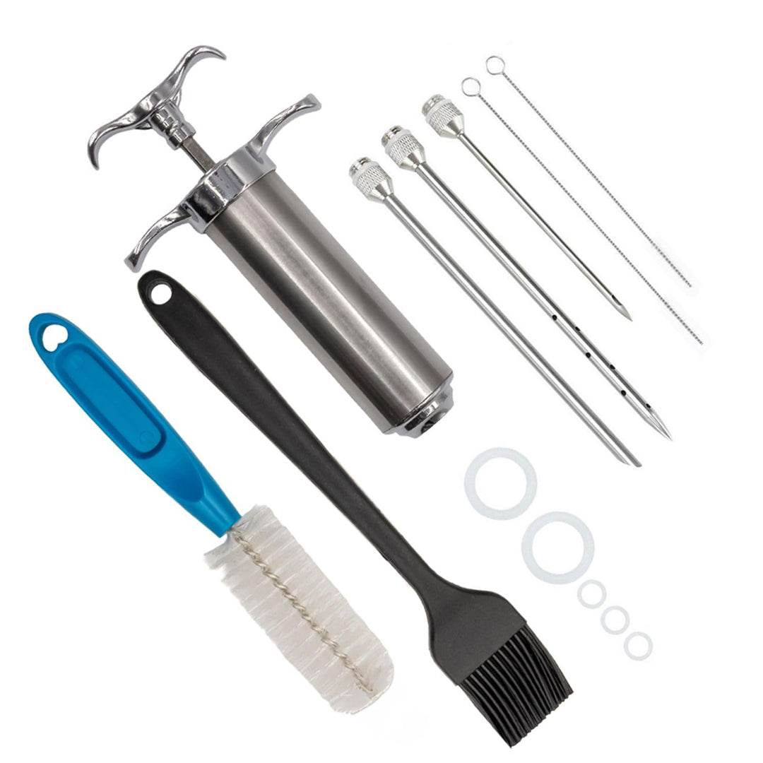 INTIRILIFE Marinierspritze aus Edelstahl Silber - 30 ml Füllmenge - BBQ Bratenspritze mit 3 Nadeln -