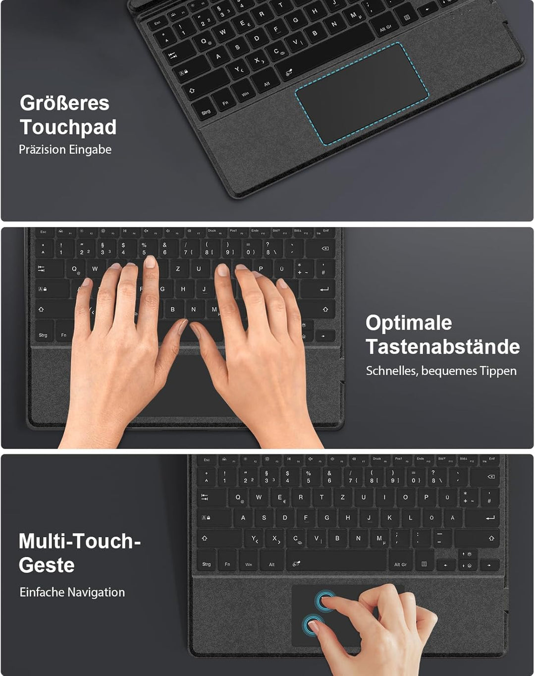 MoKo Deutsche QWERTZ Bluetooth Tastatur mit Hintergrundbeleuchtung & Touchpad für Microsoft Surface