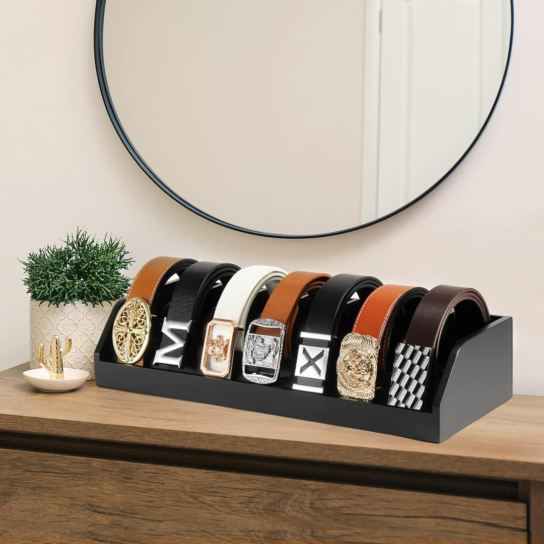 B4Life Gürtel Aufbewahrung, 7 Fächer Gürtelhalter für Herren, Bambus-Gürtel-Display-Rack für Schrank