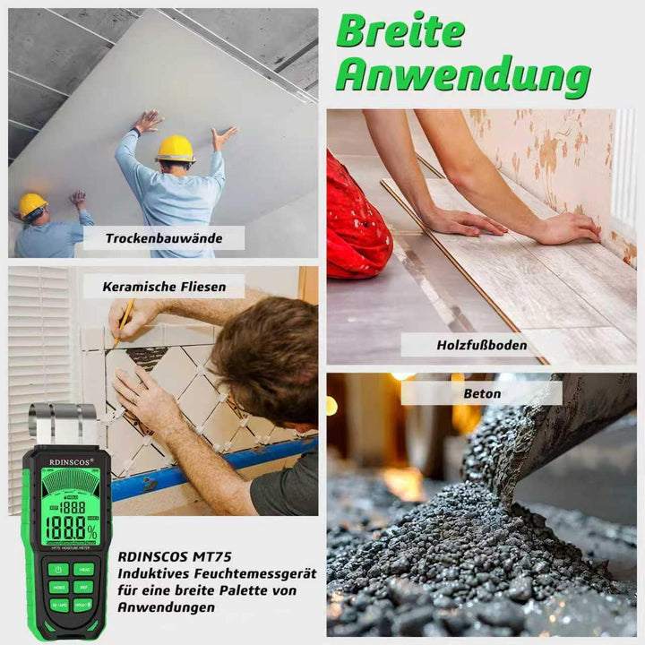 Feuchtemessgerät Wand und Baustoffe – Pinless Baufeuchtemesser für Gipskarton, Beton,Holz – Handgerä