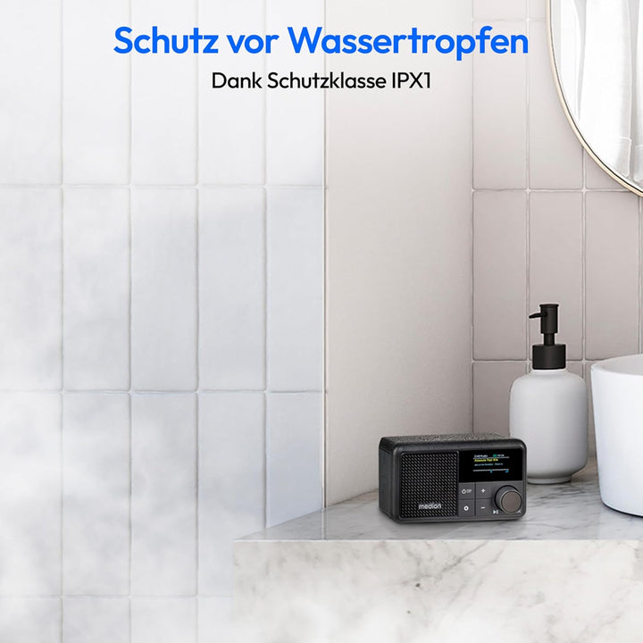 MEDION S66822 Tragbares Mini DAB+ Radio mit Bluetooth (Akku, dimmbares Farbdisplay, Teleskopantenne,