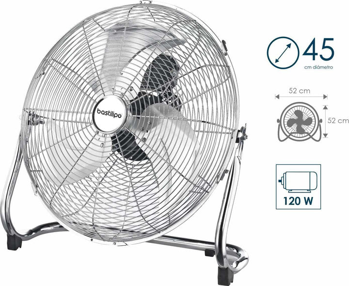 Bastilipo – 45 cm Industrieventilator, verstellbarer Kopf, 120 W, 3 Geschwindigkeiten, Chrom, medite