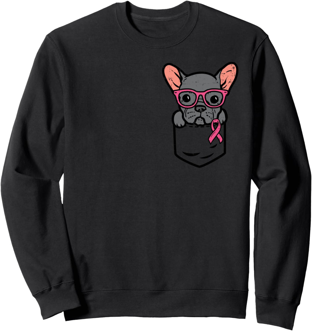 Französische Bulldogge mit pinker Schleife für Brustkrebs-Bewusstsein Sweatshirt