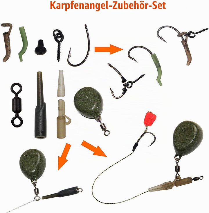 217stk/Box Karpfen Angeln Zubehör Set Anti Tangle Sleeve Line Aligner Köder Schraubenstopper Karpfen